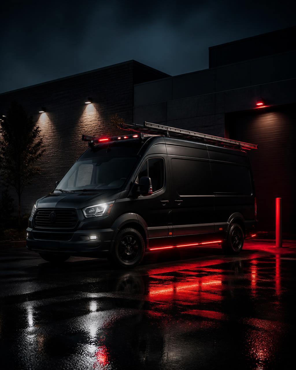 SWIFT Hvacr service van staged outside a commercial building at night in Tennessee