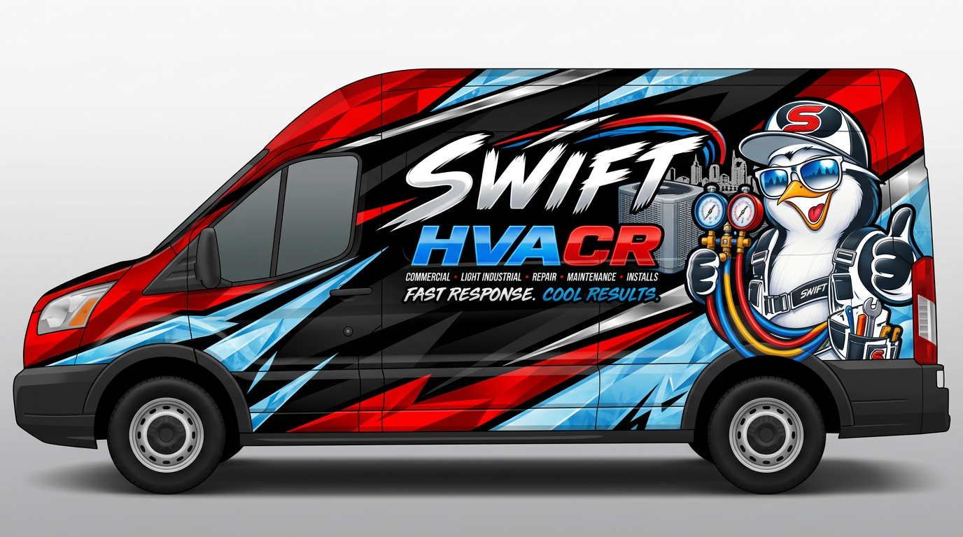 SWIFT HVACR branded service van wrap